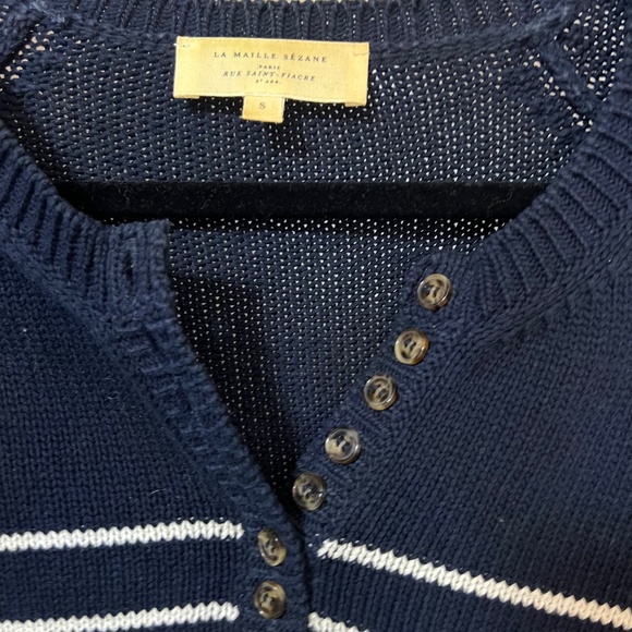 Sezane | LÉONTINE JUMPER | Small | Navy & Ecru - Picture 3 of 5